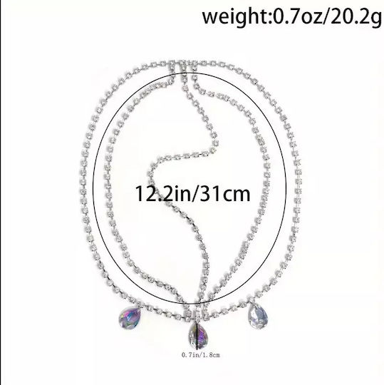 Multilayered Forehead Chain With Rhinestones Silver
