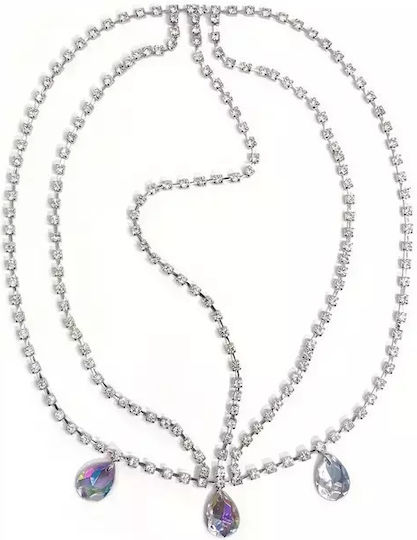 Multilayered Forehead Chain With Rhinestones Silver