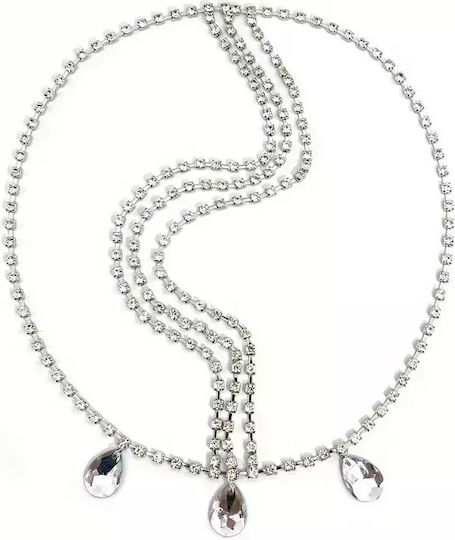 Multilayered Forehead Chain With Rhinestones Silver