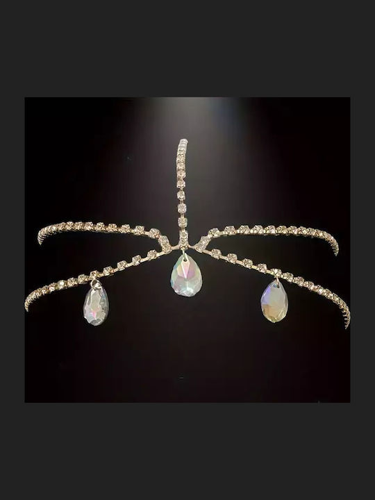 Multilayered Forehead Chain With Rhinestones Silver