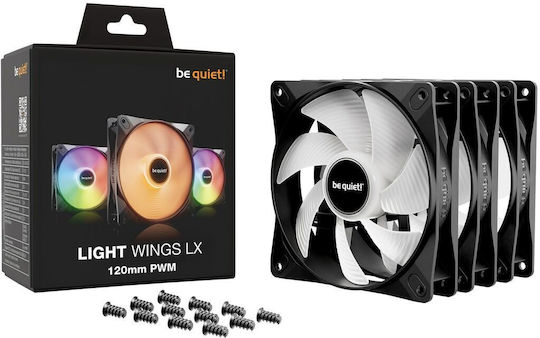 Be Quiet Light Wings LX Case Fan 120mm (1600rpm / 51.5cfm) with ARGB Lighting and 3-Pin / 4-Pin PWM Connection 3pcs