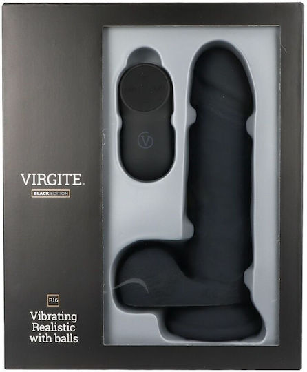 Virgite Glass Dildo with Balls and Suction Cup Black 16cm