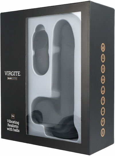 Virgite Glass Dildo with Balls and Suction Cup Black 16cm