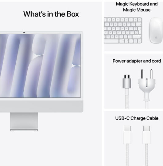 Apple IMac 24" 2024 (M4-8-ядрен/16ГБ/256ГБ SSD/8-ядрен графичен процесор/macOS) Silver GR