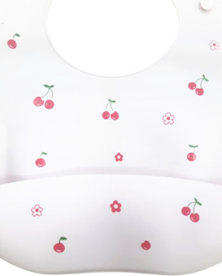 Beboulino Waterproof Bib Silicone with Pocket Pink Cherry