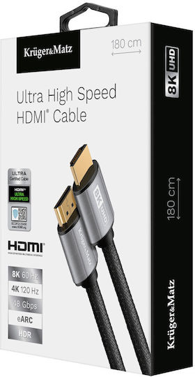 Kruger & Matz HDMI 2.0 Premium High Speed 4K 60Hz HDR Cable HDMI male - HDMI male 1.8m Μαύρο