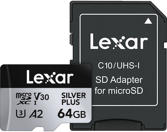 Lexar Professional Silver Plus microSDXC 64GB U3 UHS-I με αντάπτορα