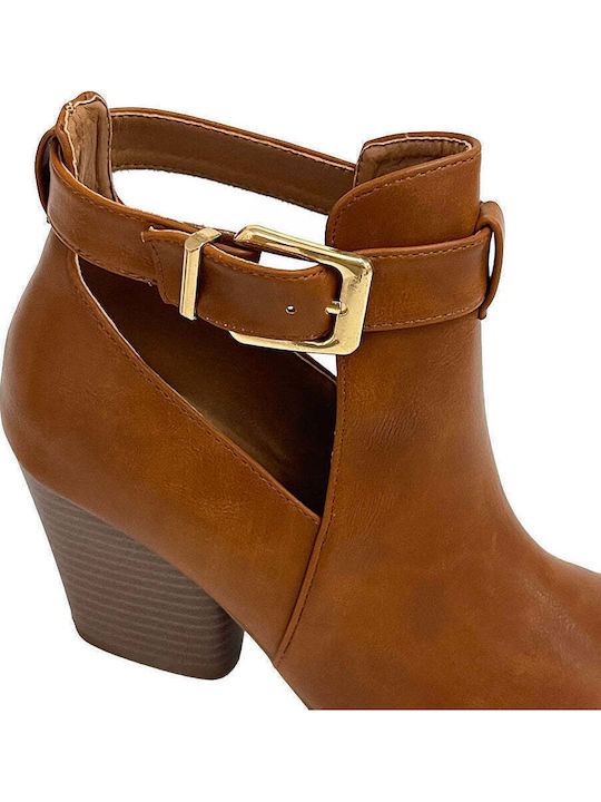 Suede Women's Ankle Boots with High Heel Tabac Brown