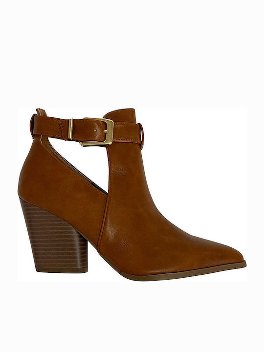 Suede Women's Ankle Boots with High Heel Tabac Brown