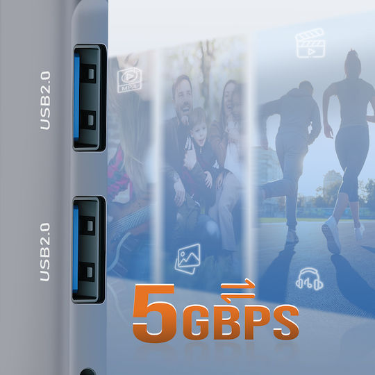 Linq 4-in-1 USB C Hub USB C 60W Charger 3 USB 3.0 2 USB 2.0 Ports Silver