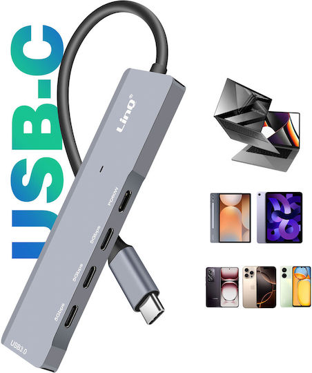 Hub Linq Usb-c Otg la 3x Usb C 5gbps + Usb 3.0 + Alimentare Usb C 60w Negru