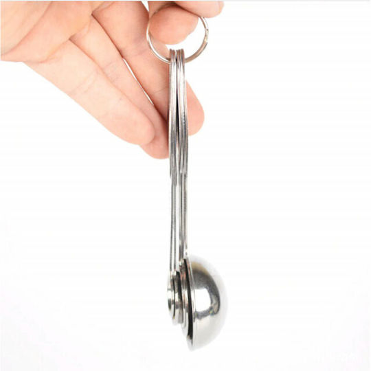 Set 4 Metal Measuring Spoons In Different Sizes Measuring Ingredients Spices Silver Set 4 Metal Measuring Spoons In Different Sizes Measuring Ingredients Spices Silver