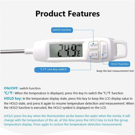 Digital Lebensmittelthermometer mit Sonde für Küche Flüssigkeiten Lebensmittel Gebäck Wachs usw -50°C bis +300°C Pufo