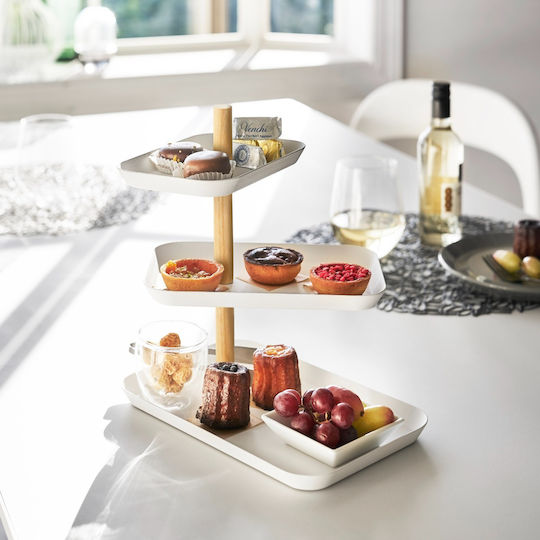Yamazaki Glass Dessert Tower Stand with 3 Tiers White 16x25x25.5cm