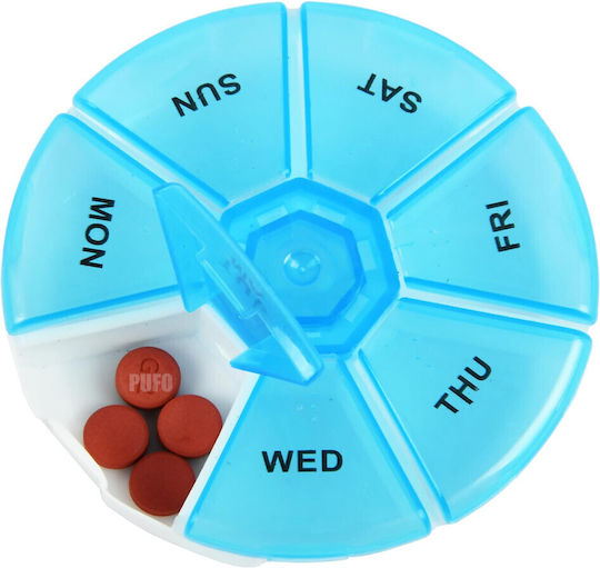 Round Cute Organizer Medications Vitamins Supplements A Week Pufo Pill 9 Cm Blue