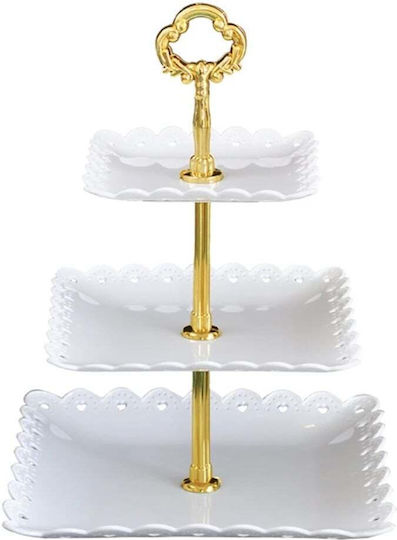 Квадратна Триетажна Поставка За Плодове Pufo Sweets Cakes Pastries Fruits Appetizers 34 X 24 См Бяла