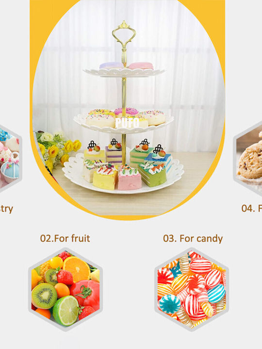 3-tiered Puffo Cookies Fruit Stand Cakes Desserts Fruits Appetizers 34 X 27 Cm White