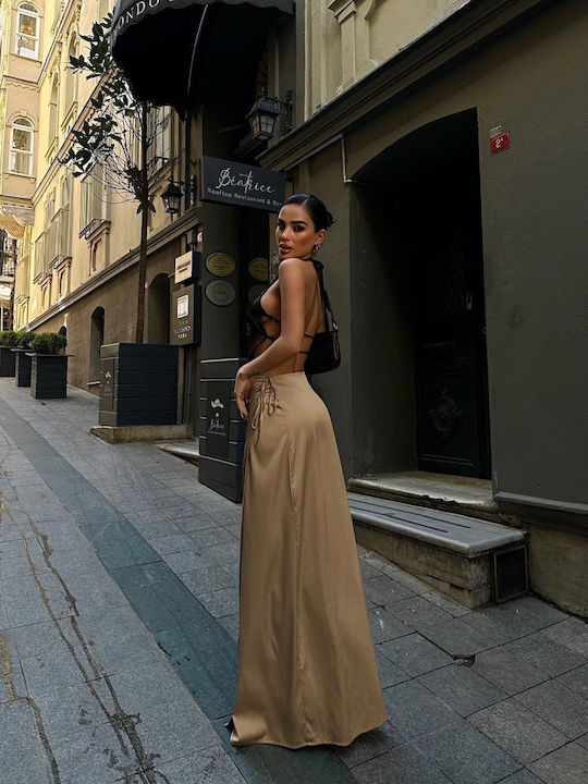 Satin,σατεν Maxi Rock Camel