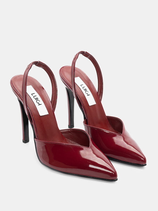 Luigi Synthetic Leather Pointed Toe Burgundy High Heels