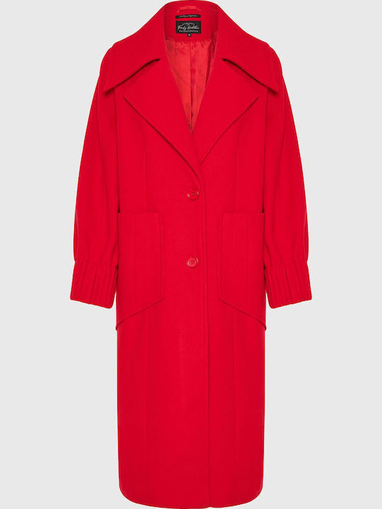 Women's Crimson Red Coat with Buttons