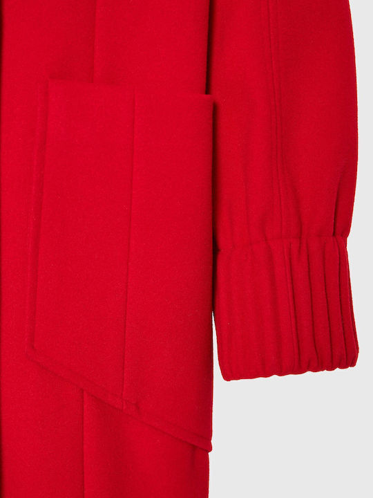 Women's Crimson Red Coat with Buttons