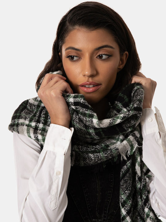 Triangular Plaid Scarf White Green