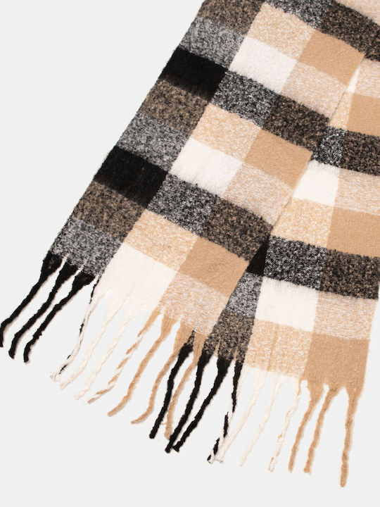 Flauschiger Karoschal Schwarz Beige Schwarz