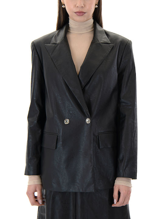 Black n Black Women's Leather Blazer Black