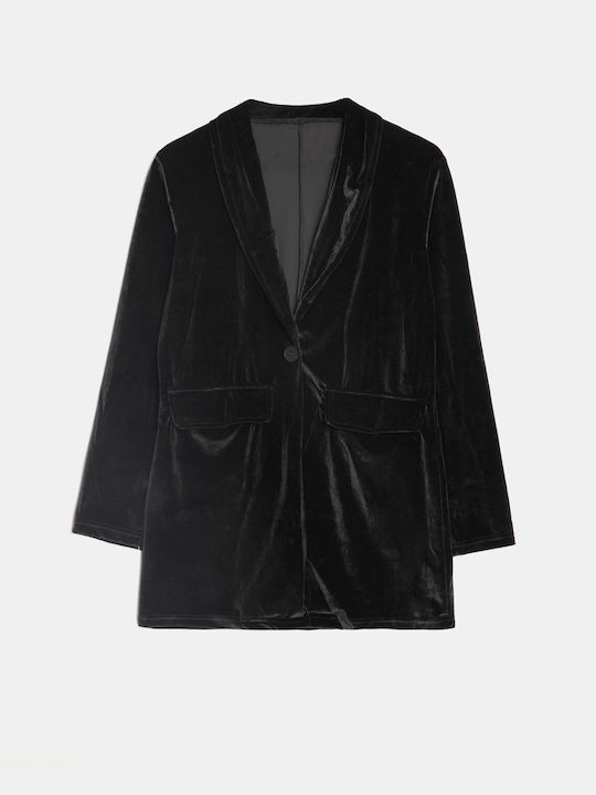 Velvet Collar Blazer Black