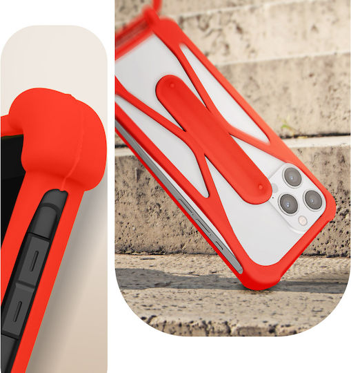 Lanyard Case Smatphone Universal Silicone Bumper Corners Kickstand Red