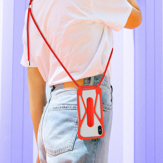 Lanyard Case Smatphone Universal Silicone Bumper Corners Kickstand Red