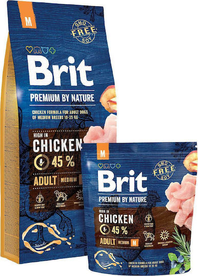 Brit Premium By Nature Adult Medium 15kg Dry Food for Adult Medium Breed Dogs with Chicken