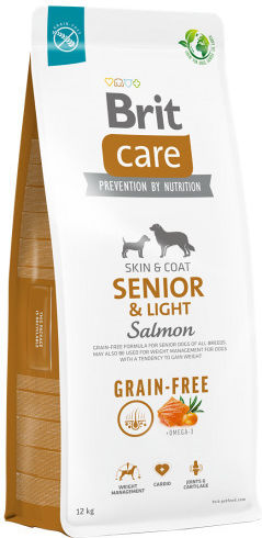 Brit Care Skin & Coat Senior& Light 1kg Dry Food Diet, Grain-Free & Gluten-Free for Senior Dogs with Salmon