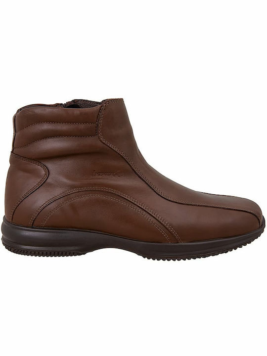 Boxer Leather Brown Men's Boots with Zipper