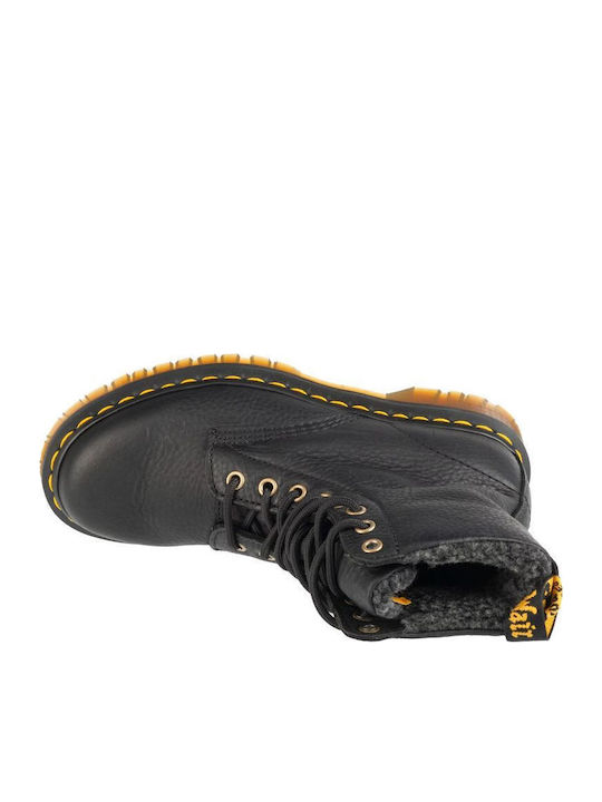 1460 Faux Fur Lined Grizzly Leather Women's Combat Boots with Fur Black