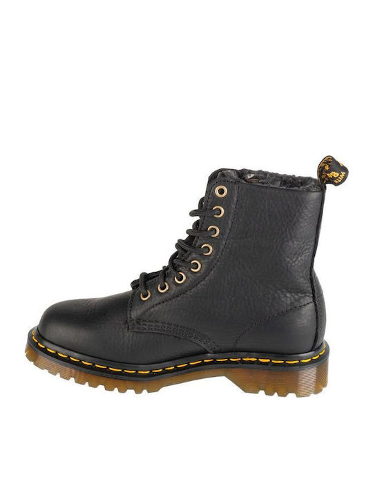 1460 Faux Fur Lined Grizzly Leather Women's Combat Boots with Fur Black