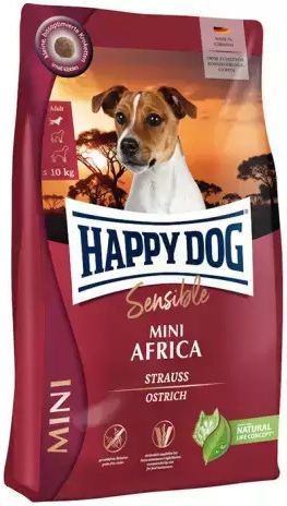 Happy Dog Africa 4kg Trockenfutter für Hunde kleiner Rassen mit Fleisch, Kartoffeln, Geflügel, Leber und Apfel