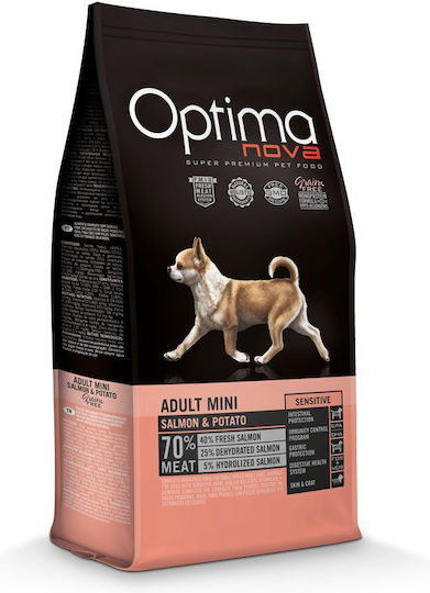 Optimanova Adult Mini Sensitive 8kg Dry Food Grain-Free for Adult Small Breed Dogs with Potatoes and Salmon