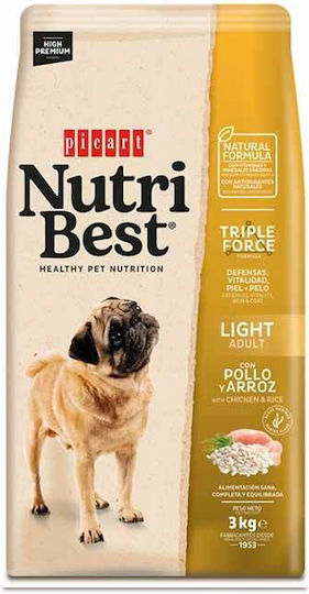 Picart NutriBest Light 3кг Суха Храна Диетичен за Възрастни Кучета с Пилешко и Ориз