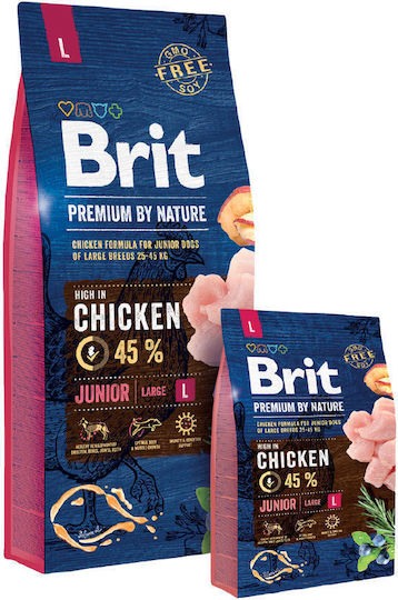 Brit Premium by Nature Junior Large 15kg Dry Food Gluten-Free for Large Breed Puppies with Chicken