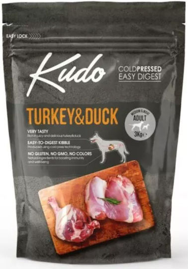 Kudo Medium 3kg Dry Food for Adult Medium & Large Breed Dogs with Turkey and Duck