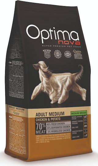 Optimanova Adult Medium 12kg Ξηρά Τροφή χωρίς Σιτηρά για Ενήλικους Σκύλους Μεσαίων Φυλών με Κοτόπουλο και Πατάτες