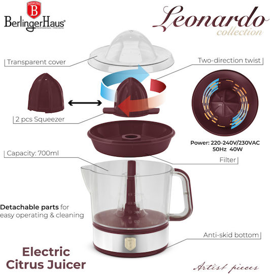 Berlinger Haus Electric Juicer 40W with 700ml Capacity Red