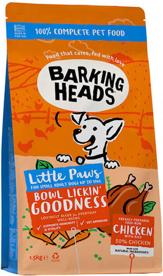 Barking Heads Bowl Lickin' Chicken 1.5kg Trockenfutter ohne Getreide & Gluten für erwachsene Hunde kleiner Rassen mit Brauner Reis und Huhn