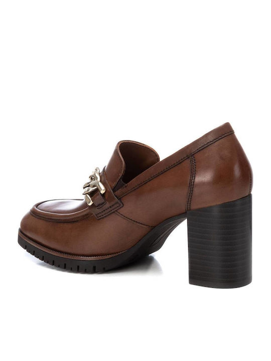 Leder Pumps mit Riemchen & hoher Absatz Braun