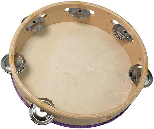 RP Beige Wooden Hand Tambourine with Single Row Jingles