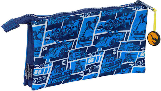 Hot Wheels Pencil Case with 3 Compartments Blue