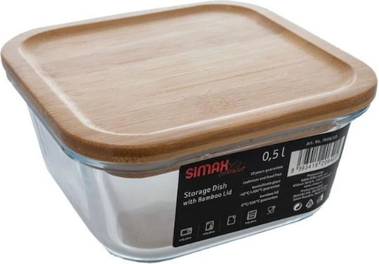 Heat-resistant Glass Casserole 0.5l Simax 7606/lb Square Bamboo Lid