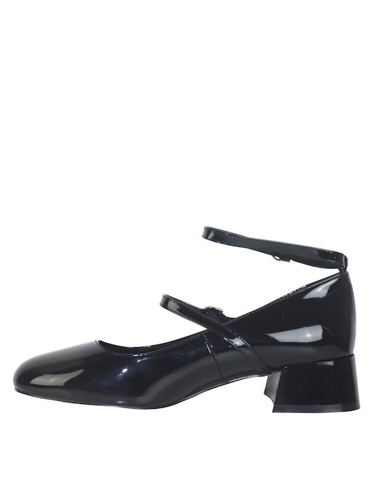 Pumps mit Riemchen & flacher Absatz Schwarz