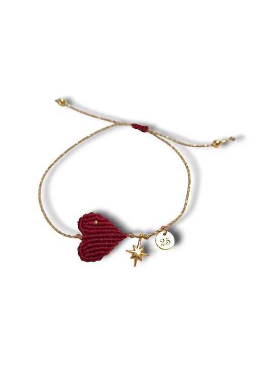 The Art of Beading Bracelet Lucky Charm Macrame with design Heart made of Cord Gold Plated